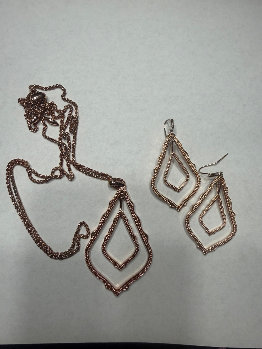 Kendra Scott Rose Gold Layered Teardrop Necklace with Matching Earrings